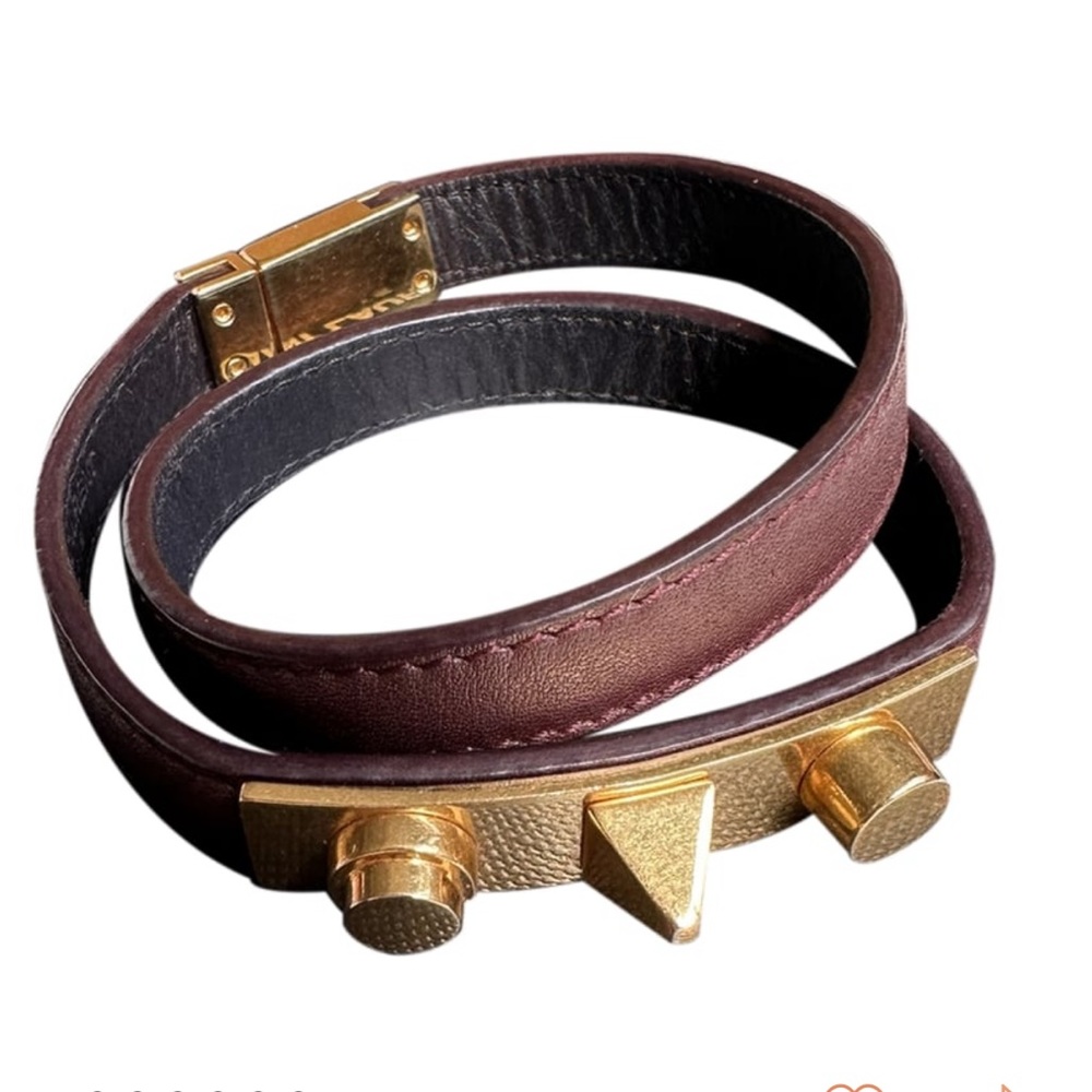 Saint Laurent Le Trois Clous Double Wrap Bracelet “Burgundy”